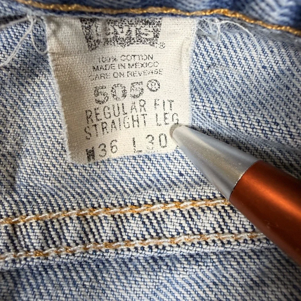 Levi's 505 Jeans Mens 36x30 Blue Denim Faded Distressed Regular Fit Straight Leg